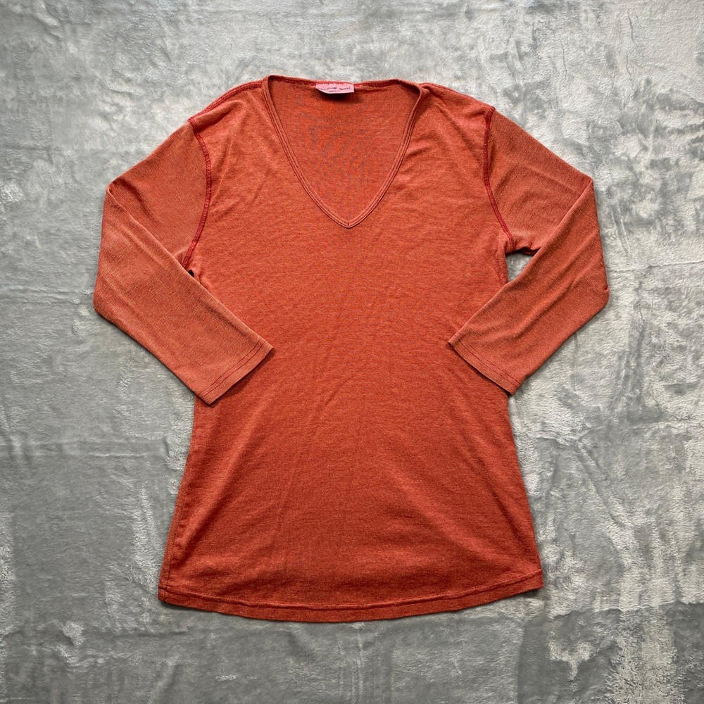 Michael Stars Maternity Orange Sparkle‎ V Neck 3/4 Sleeve Top Made in USA Size S
